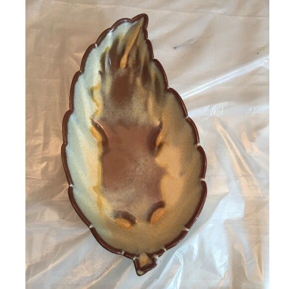 Vintage Frankoma Pottery Leaf Dish #225 Desert Gold 9” Long 4.5” Wide Footed - Picture 1 of 12